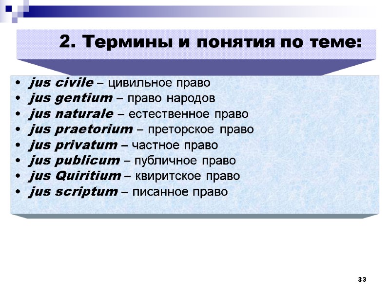 33      2. Термины и понятия по теме: jus civile